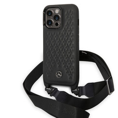 Mercedes-Benz Coque arrière en TPU pour iPhone 14 Pro - Strap Case - Star Pattern - Noir