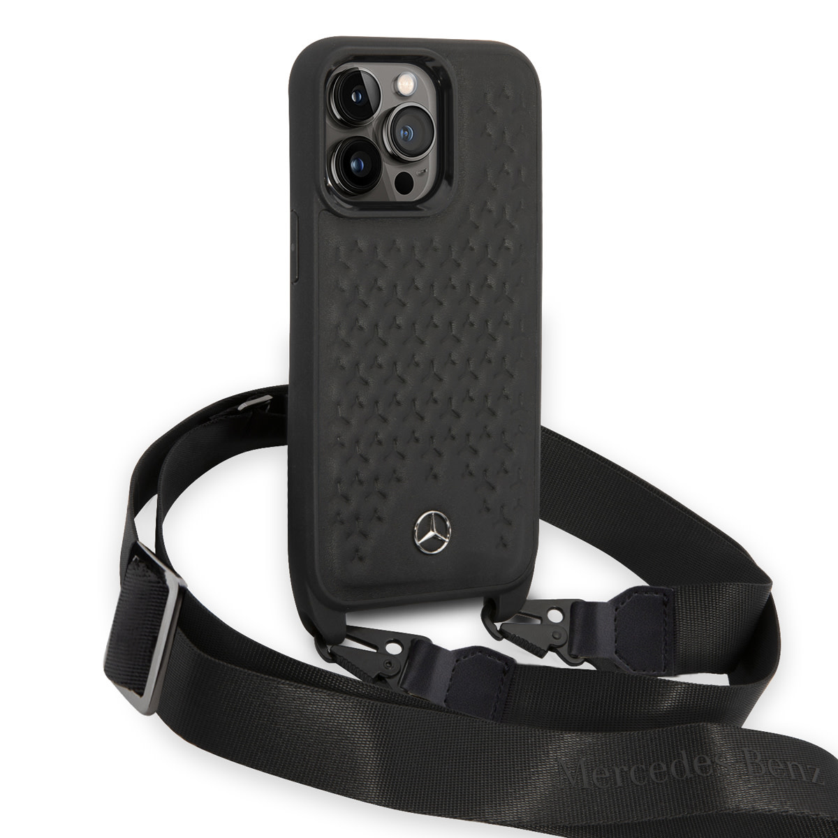 Mercedes-Benz Mercedes-Benz iPhone 14 Pro TPU Backcover - Strap Case - Star Pattern - Zwart, foto 3 van 6