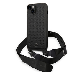 Mercedes-Benz iPhone 14 & 15 Plus TPU Backcover - Strap Case - Star Pattern - Black