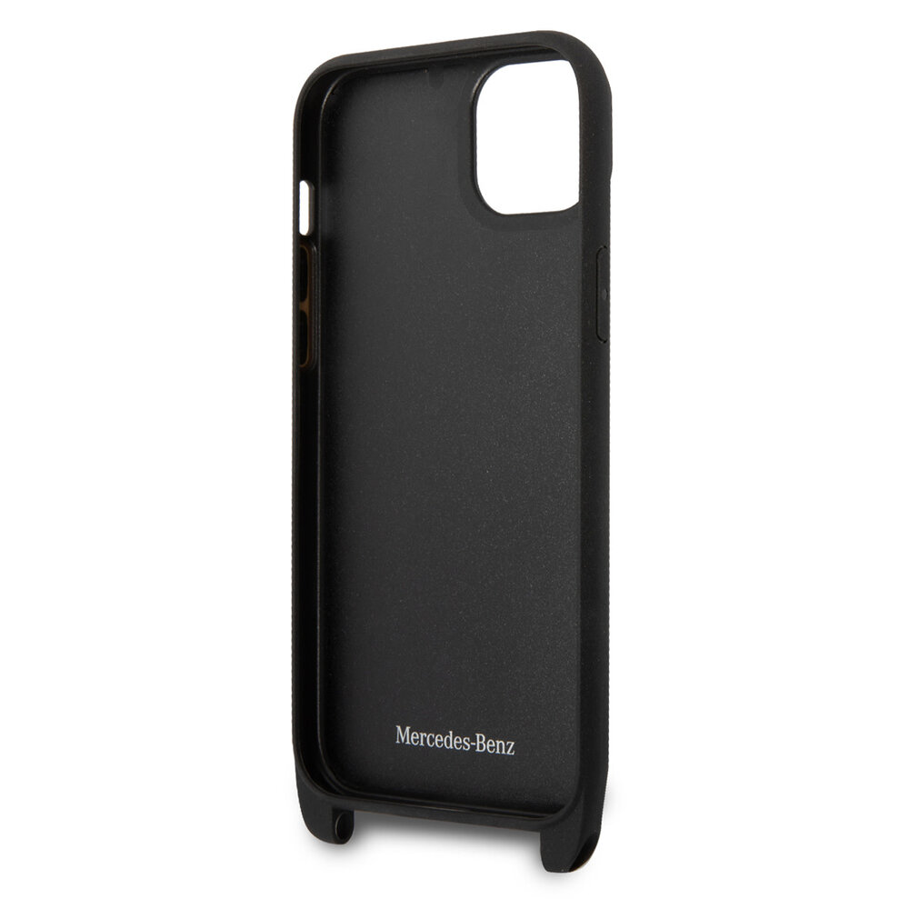 Mercedes-Benz Mercedes-Benz iPhone 14 & 15 Plus TPU Backcover - Strap Case - Star Pattern - Zwart Mercedes-Benz Mercedes-Benz iPhone 14 & 15 Plus TPU Backcover - Strap Case - Star Pattern - Zwart