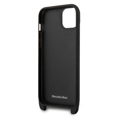 Mercedes-Benz Mercedes-Benz iPhone 14 & 15 Plus TPU Backcover - Strap Case - Star Pattern - Zwart Mercedes-Benz Mercedes-Benz iPhone 14 & 15 Plus TPU Backcover - Strap Case - Star Pattern - Zwart