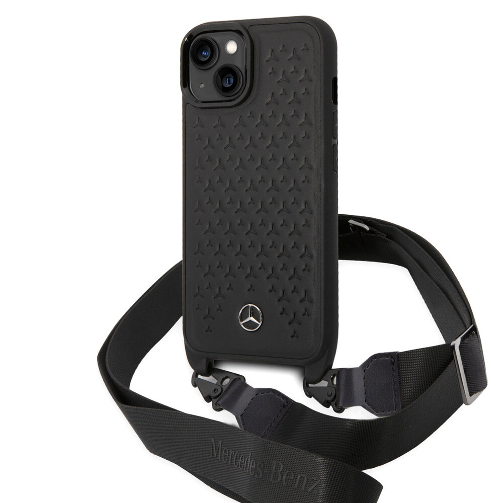Mercedes-Benz Mercedes-Benz iPhone 14 & 13 TPU Backcover - Strap Case - Star Pattern - Zwart Mercedes-Benz Mercedes-Benz iPhone 14 & 13 TPU Backcover - Strap Case - Star Pattern - Zwart