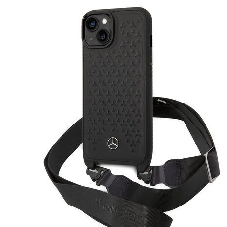 Mercedes-Benz Mercedes-Benz iPhone 14 & 13 TPU Backcover - Strap Case - Star Pattern - Zwart Mercedes-Benz Mercedes-Benz iPhone 14 & 13 TPU Backcover - Strap Case - Star Pattern - Zwart