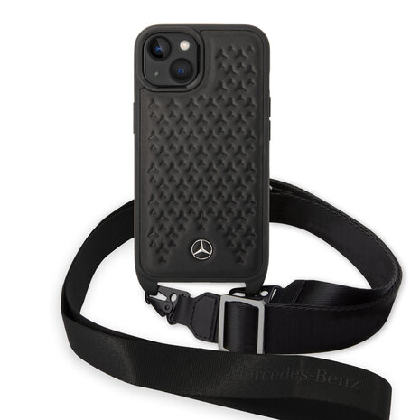 Mercedes-Benz Mercedes-Benz iPhone 14 & 13 TPU Backcover - Strap Case - Star Pattern - Zwart Mercedes-Benz Mercedes-Benz iPhone 14 & 13 TPU Backcover - Strap Case - Star Pattern - Zwart