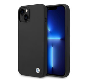 BMW BMW Coque en silicone pour iPhone 14 & 13 - Metal Logo - Noir