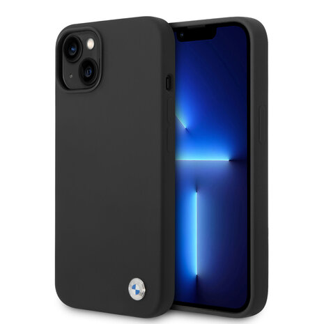 BMW BMW Coque en silicone pour iPhone 14 & 13 - Metal Logo - Noir