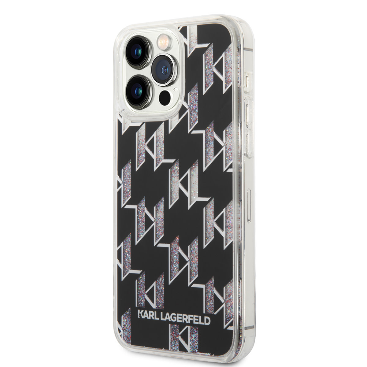 Karl Lagerfeld Karl Lagerfeld iPhone 14 Pro Max TPU Backcover - Liquid Glitter - Monogram - Zwart, foto 2 van 6