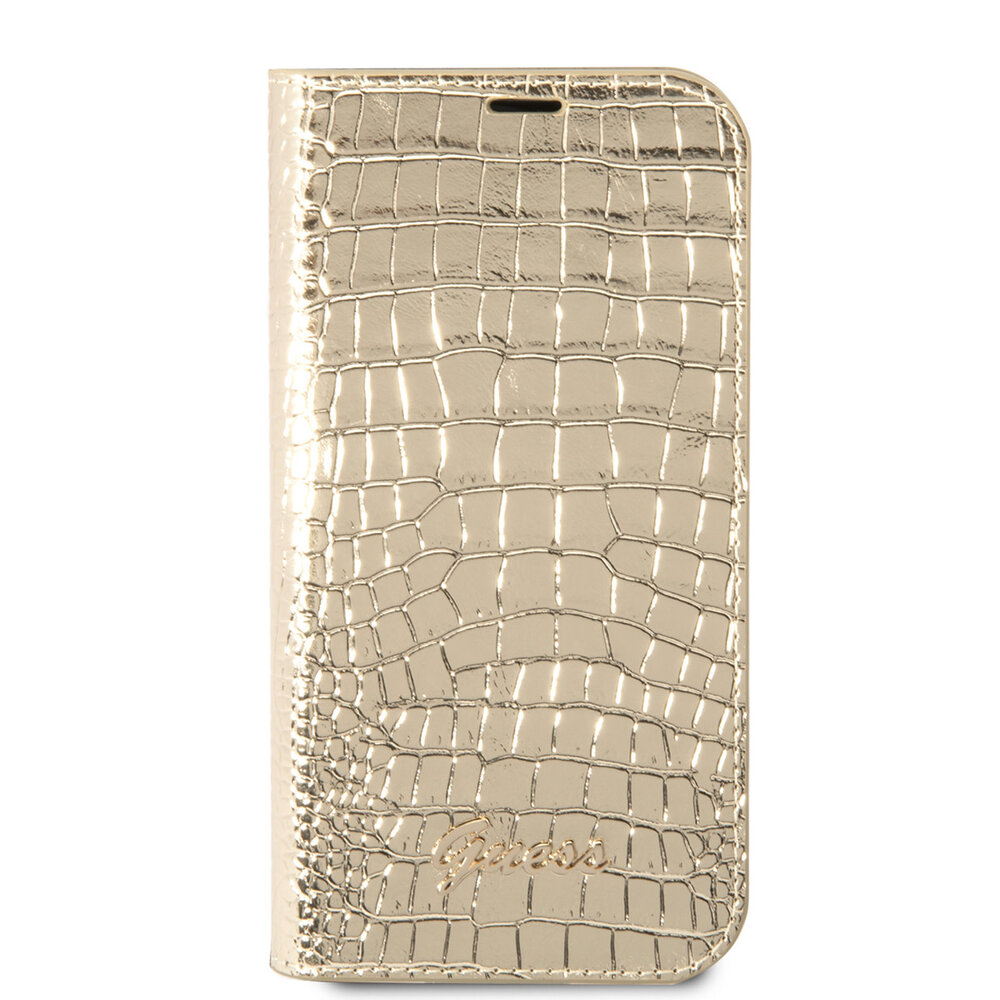 Guess Guess iPhone 14 & 15 Plus Book-Case hul - Croco - 3 Kartenfacher - Gold Guess Guess iPhone 14 & 15 Plus Book-Case hul - Croco - 3 Kartenfacher - Gold