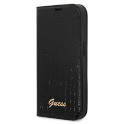 Guess Croco PU Leer Booktype Hoesje voor Apple iPhone 14 & 15 Plus - 3 Card Slots - Zwart.