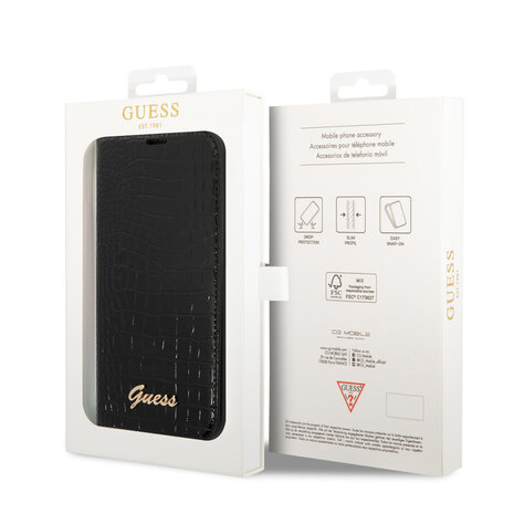 Guess Guess Croco PU Leer Booktype Hoesje voor Apple iPhone 14 & 15 Plus - 3 Card Slots - Zwart. Guess Guess Croco PU Leer Booktype Hoesje voor Apple iPhone 14 & 15 Plus - 3 Card Slots - Zwart.