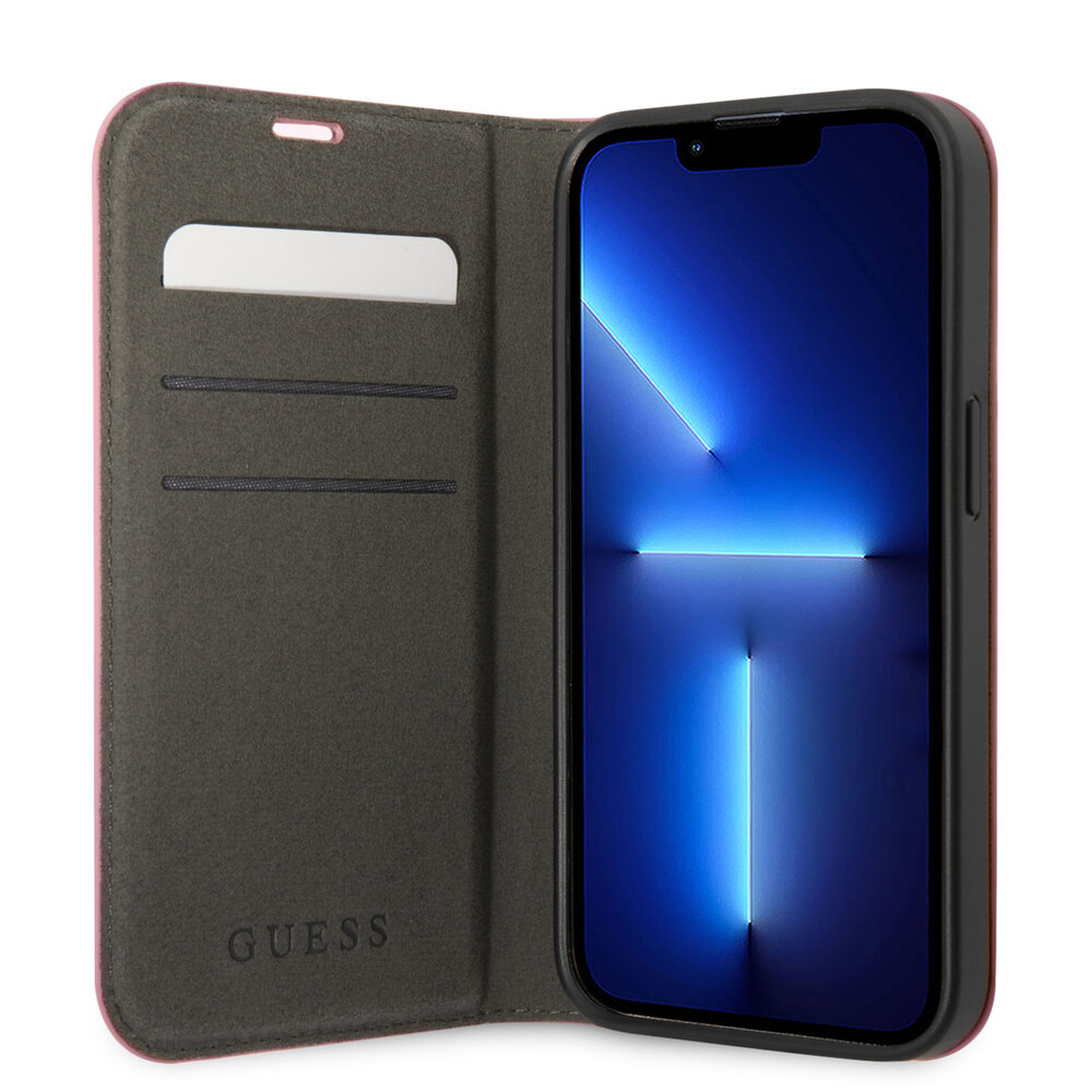 Guess Guess iPhone 14 & 15 Plus Book-Case hul - Croco - 3 Kartenfacher - Rosa Guess Guess iPhone 14 & 15 Plus Book-Case hul - Croco - 3 Kartenfacher - Rosa