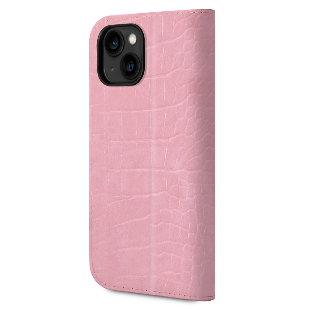 Guess Guess iPhone 14 & 13 Book type case - Croco - 3 card slots - Pink Guess Guess iPhone 14 & 13 Book type case - Croco - 3 card slots - Pink