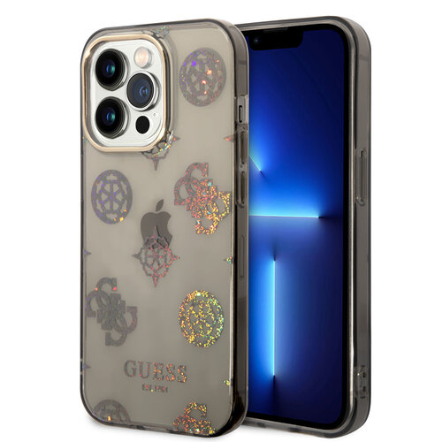 Guess Guess TPU Peony Glitter Hardcase Hoesje voor Apple iPhone 14 Pro - Zwart