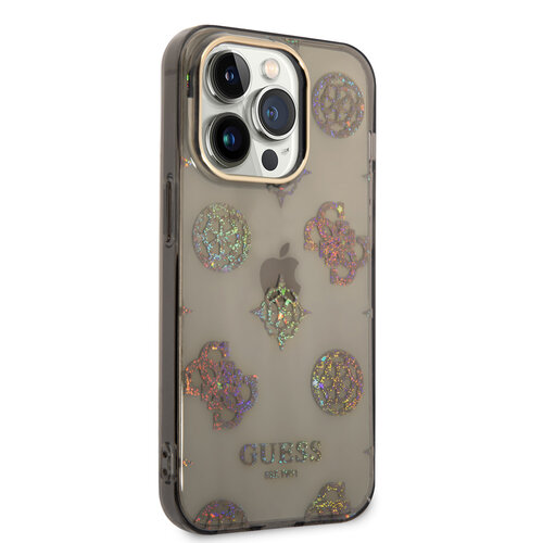 Guess Guess TPU Peony Glitter Hardcase Hoesje voor Apple iPhone 14 Pro - Zwart