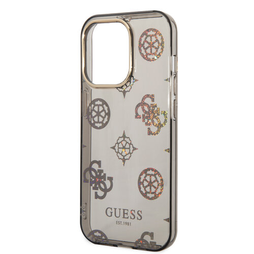 Guess Guess TPU Peony Glitter Hardcase Hoesje voor Apple iPhone 14 Pro - Zwart