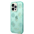 Guess Guess TPU Peony Glitter Hardcase Hoesje voor Apple iPhone 14 Pro - Turquoise