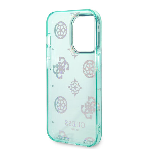 Guess Guess TPU Peony Glitter Hardcase Hoesje voor Apple iPhone 14 Pro - Turquoise