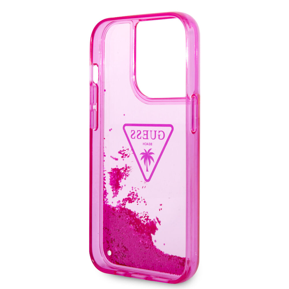 Guess Guess iPhone 14 Pro Hardcase Backcover - Liquid Glitter - Translucent - Fuchsia Guess Guess iPhone 14 Pro Hardcase Backcover - Liquid Glitter - Translucent - Fuchsia
