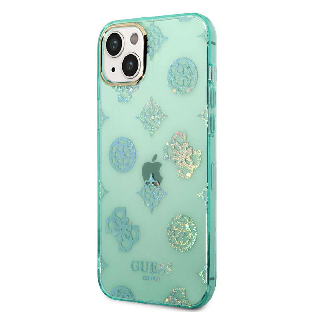 Guess Guess iPhone 14 & 15 Plus Hardcase Backcover - Peony Glitter - Turquoise Guess Guess iPhone 14 & 15 Plus Hardcase Backcover - Peony Glitter - Turquoise