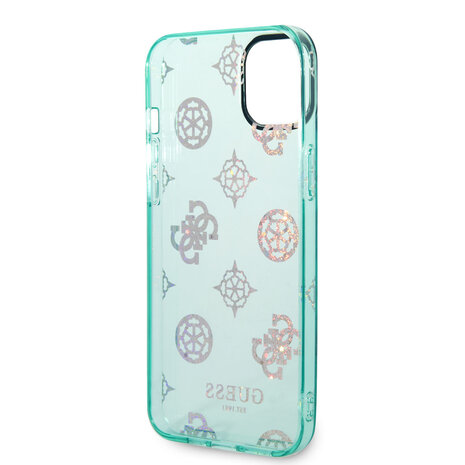 Guess Guess TPU Peony Glitter Hardcase Hoesje voor Apple iPhone 14 & 15 Plus - Turquoise Guess Guess TPU Peony Glitter Hardcase Hoesje voor Apple iPhone 14 & 15 Plus - Turquoise