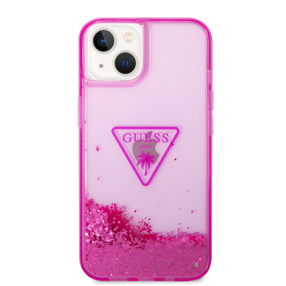 Guess Guess iPhone 14 & 15 Plus Hardcase Backcover - Liquid Glitter - Translucent - Fuchsia Guess Guess iPhone 14 & 15 Plus Hardcase Backcover - Liquid Glitter - Translucent - Fuchsia