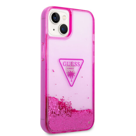 Guess Guess iPhone 14 & 15 Plus Hardcase Backcover - Liquid Glitter - Translucent - Fuchsia Guess Guess iPhone 14 & 15 Plus Hardcase Backcover - Liquid Glitter - Translucent - Fuchsia