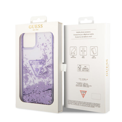 Guess Guess TPU Liquid Glitter Translucent Hardcase Hoesje voor Apple iPhone 14 & 15 Plus - Paars Guess Guess TPU Liquid Glitter Translucent Hardcase Hoesje voor Apple iPhone 14 & 15 Plus - Paars
