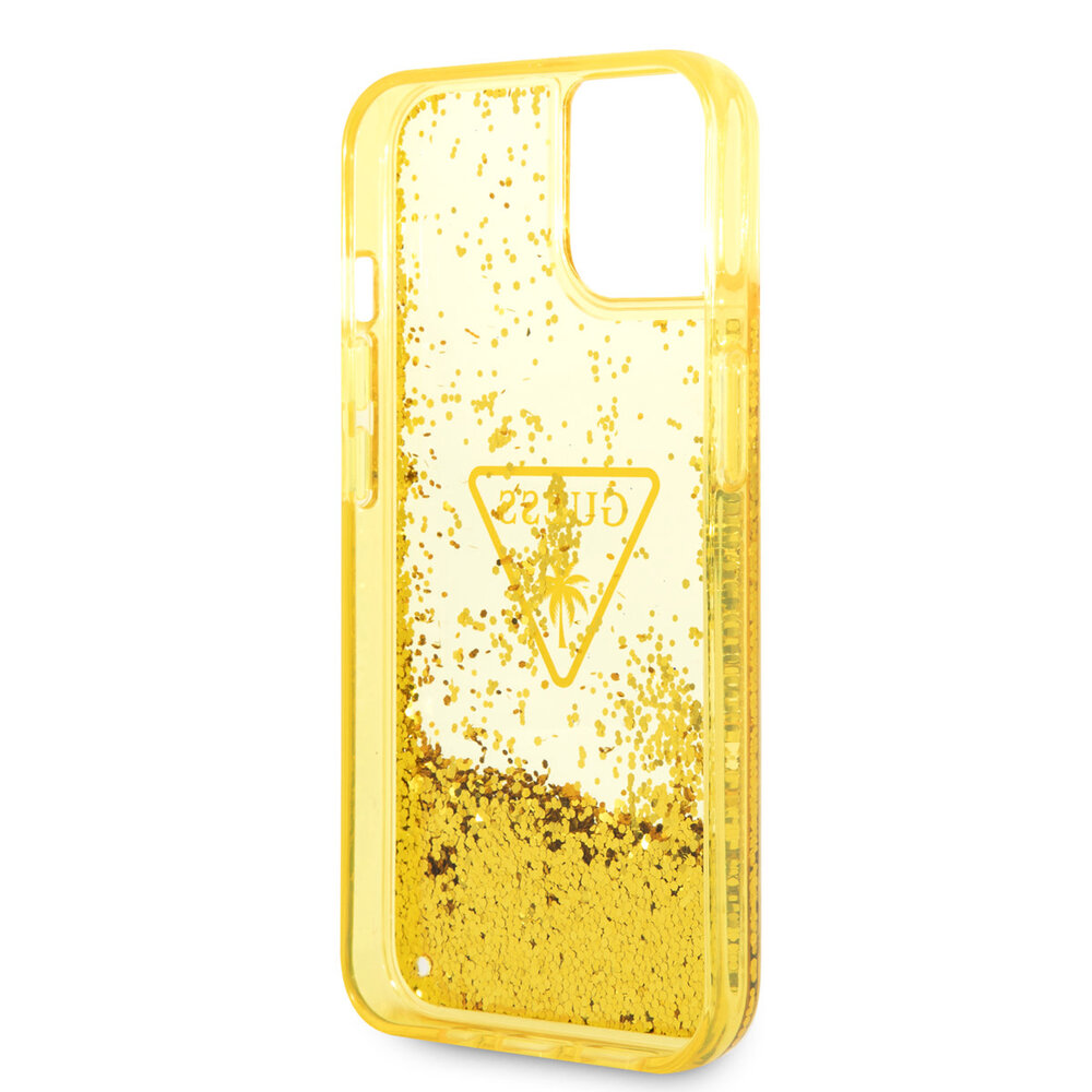 Guess Guess iPhone 14 & 15 Plus Hardcase Backcover - Liquid Glitter - Translucent - Yellow Guess Guess iPhone 14 & 15 Plus Hardcase Backcover - Liquid Glitter - Translucent - Yellow