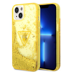 Guess iPhone 14 & 13 Hardcase-Ruckseite - Liquid Glitter - Durchscheinend - Gelb