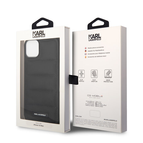Karl Lagerfeld Karl Lagerfeld iPhone 14 & 15 Plus Hardcase Backcover - Puffy Elongated - Nylon - Zwart Karl Lagerfeld Karl Lagerfeld iPhone 14 & 15 Plus Hardcase Backcover - Puffy Elongated - Nylon - Zwart