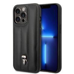 Karl Lagerfeld iPhone 14 Pro Hardcase-Rückseite - Puffy Ikonik Pin - Nylon - Schwarz