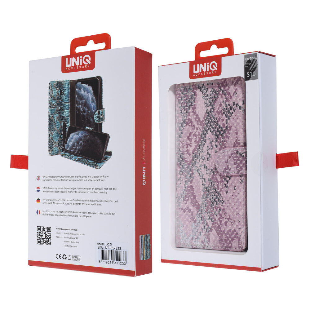 UNIQ Accessory UNIQ Accessory Galaxy S10 Pink Schlangenhaut Book-Case hul UNIQ Accessory UNIQ Accessory Galaxy S10 Pink Schlangenhaut Book-Case hul