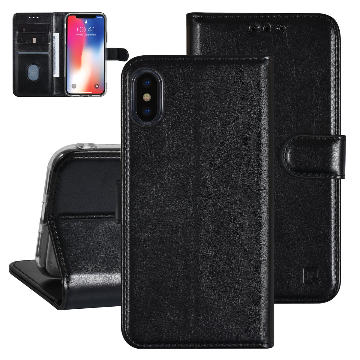 UNIQ Accessory UNIQ Accessory iPhone X-Xs Book Case hoesje - Pasjeshouder voor 3 pasjes - Magneetsluiting - Hanger - Zwart
