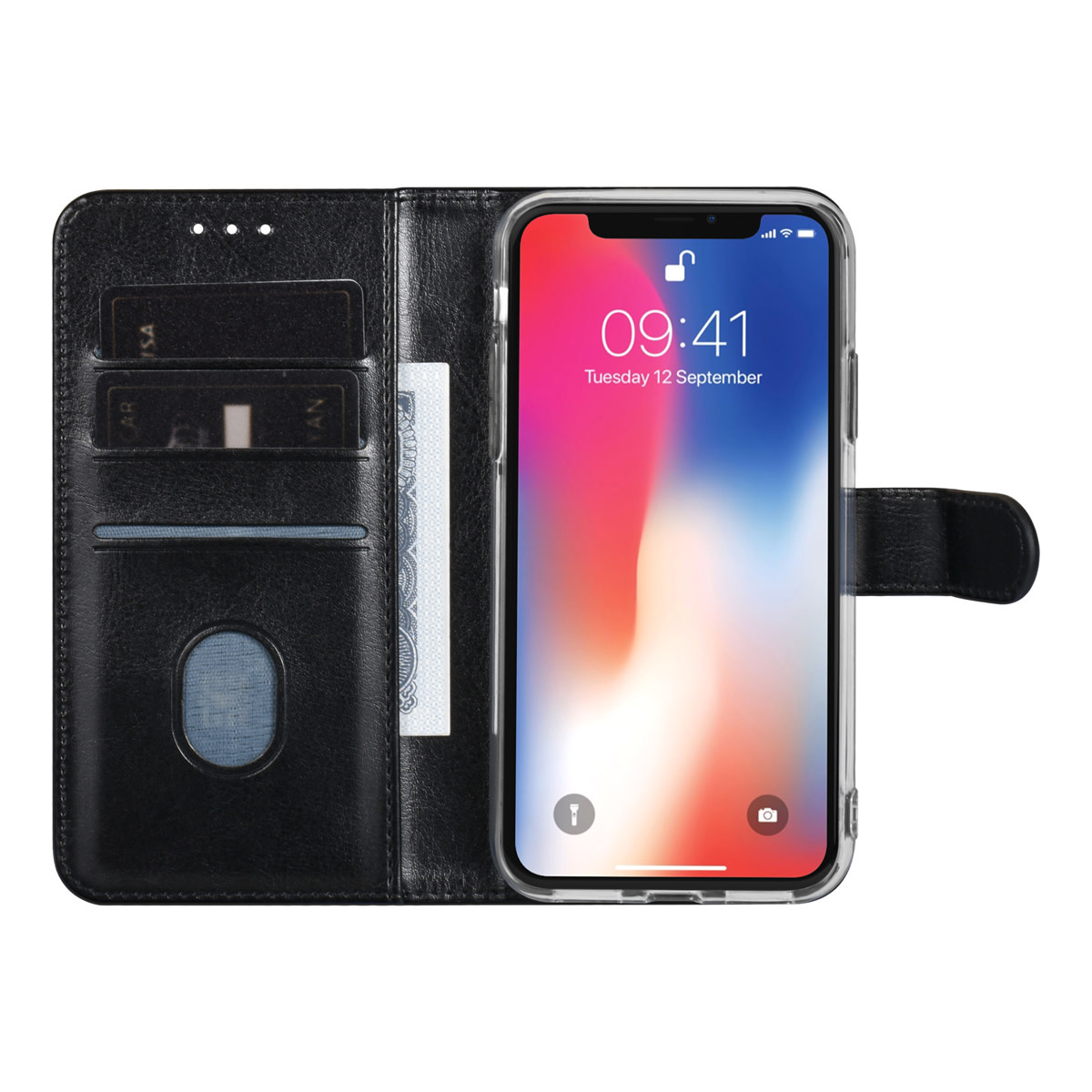 UNIQ Accessory UNIQ Accessory iPhone X-Xs Book Case hoesje - Pasjeshouder voor 3 pasjes - Magneetsluiting - Hanger - Zwart, foto 5 van 5