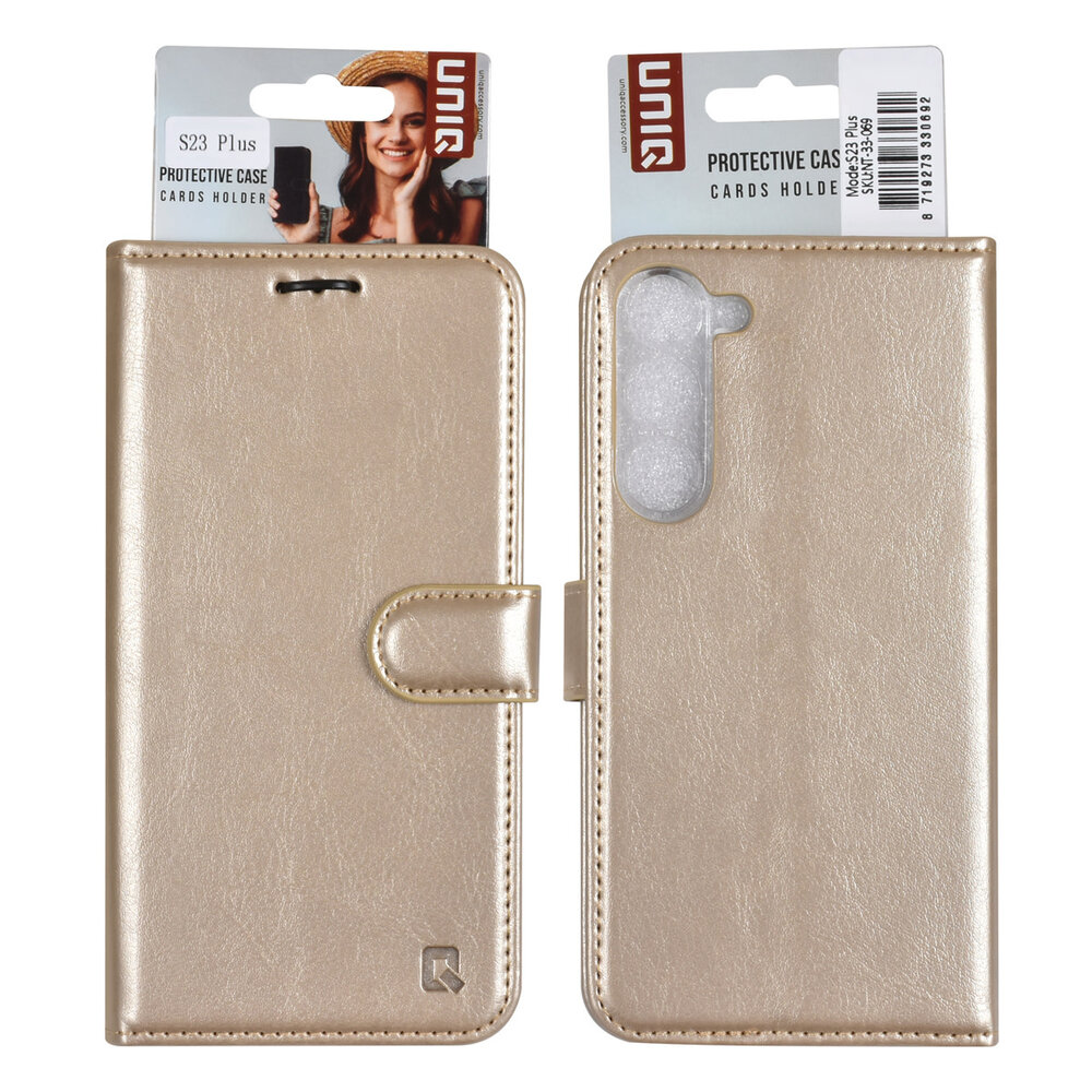 UNIQ Accessory UNIQ Accessory Galaxy S23 Plus Book type case - Card holder for 3 cards - Magnetic closure - Gold UNIQ Accessory UNIQ Accessory Galaxy S23 Plus Book type case - Card holder for 3 cards - Magnetic closure - Gold