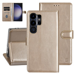 UNIQ Accessory Étui pour Samsung Galaxy S23 Ultra - Porte-cartes pour 3 cartes - Fermeture magnétique -Or