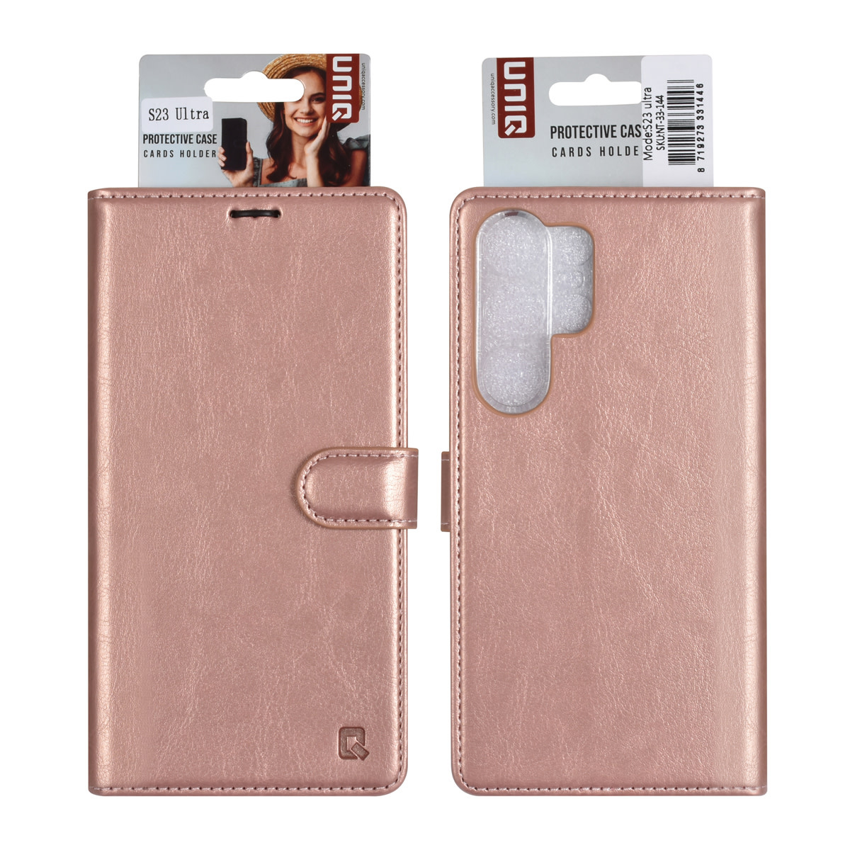 UNIQ Accessory UNIQ Accessory Galaxy S23 Ultra Book Case hoesje - Pasjeshouder voor 3 pasjes - Hanger - Rose Gold, foto 2 van 5