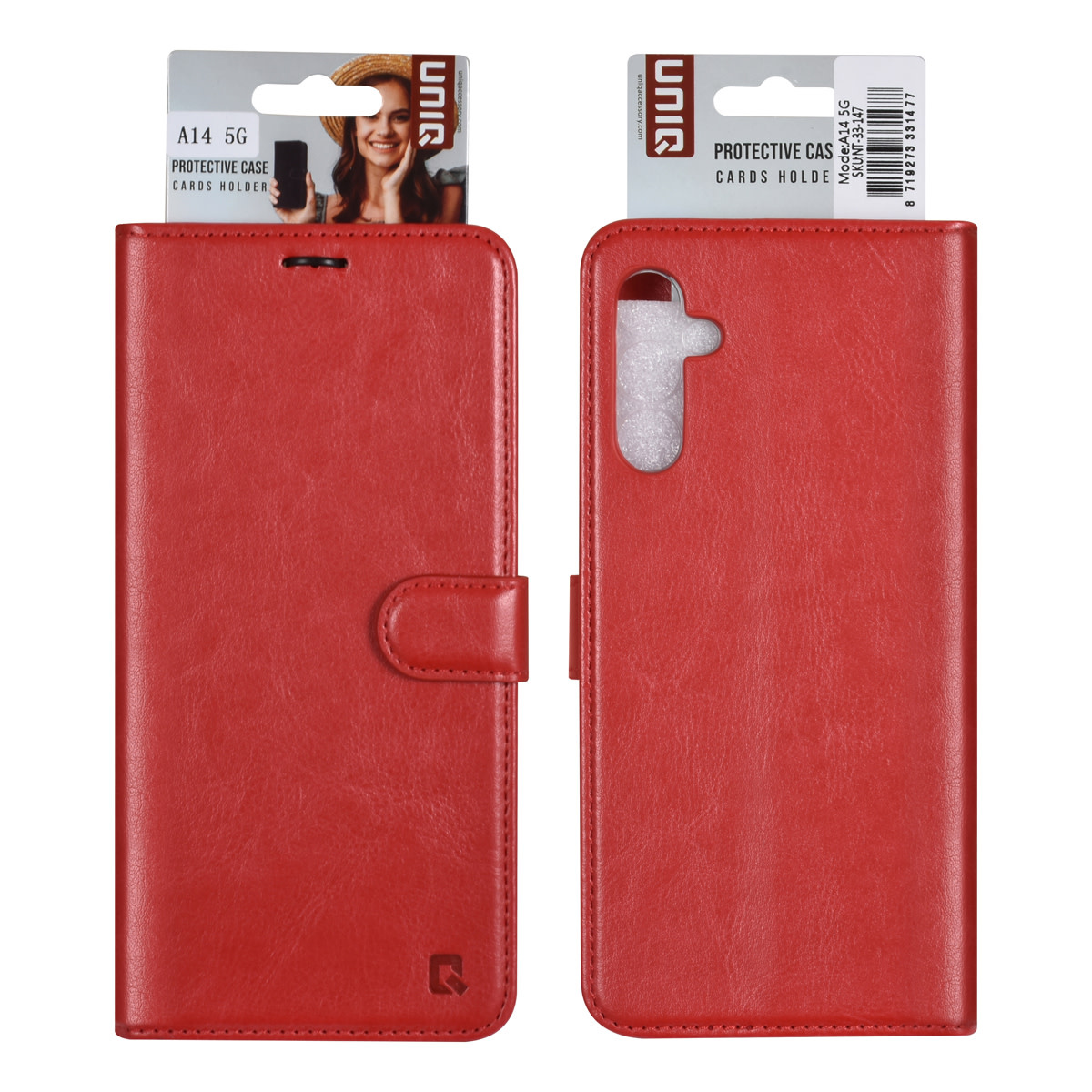 UNIQ Accessory UNIQ Accessory Galaxy A14 5G Book Case hoesje - Pasjeshouder voor 3 pasjes - Hanger - Rood, foto 2 van 5