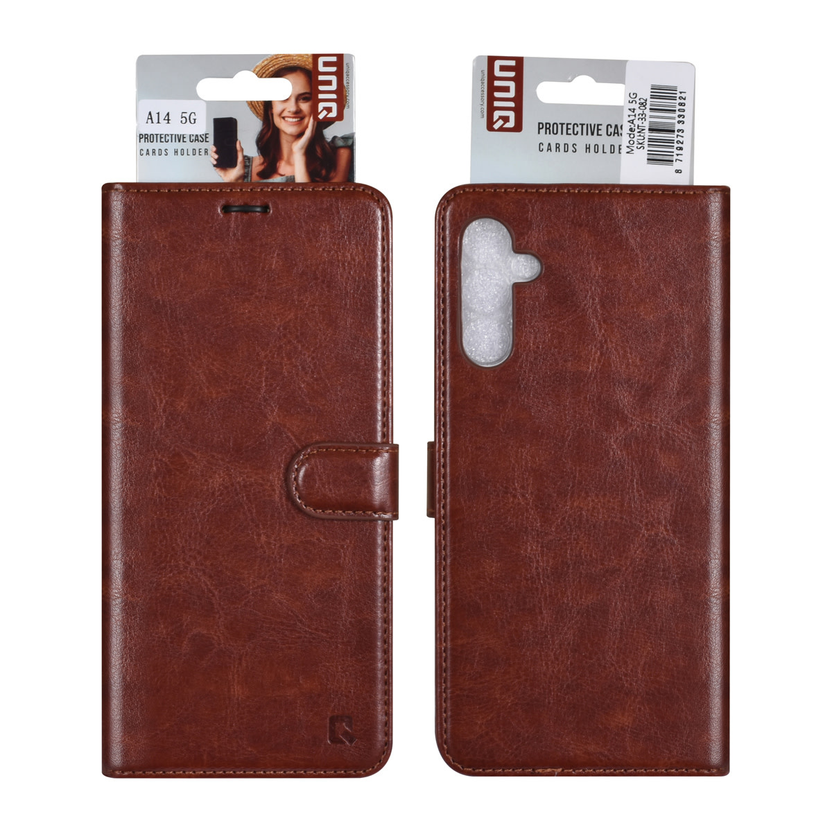 UNIQ Accessory UNIQ Accessory Galaxy A14 5G Book Case hoesje - Pasjeshouder voor 3 pasjes - Hanger - Bruin, foto 2 van 5