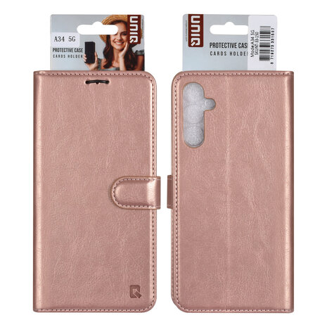 UNIQ Accessory UNIQ Accessory Galaxy A34 5G Book Case hoesje - Pasjeshouder voor 3 pasjes - Hanger - Rose Gold UNIQ Accessory UNIQ Accessory Galaxy A34 5G Book Case hoesje - Pasjeshouder voor 3 pasjes - Hanger - Rose Gold