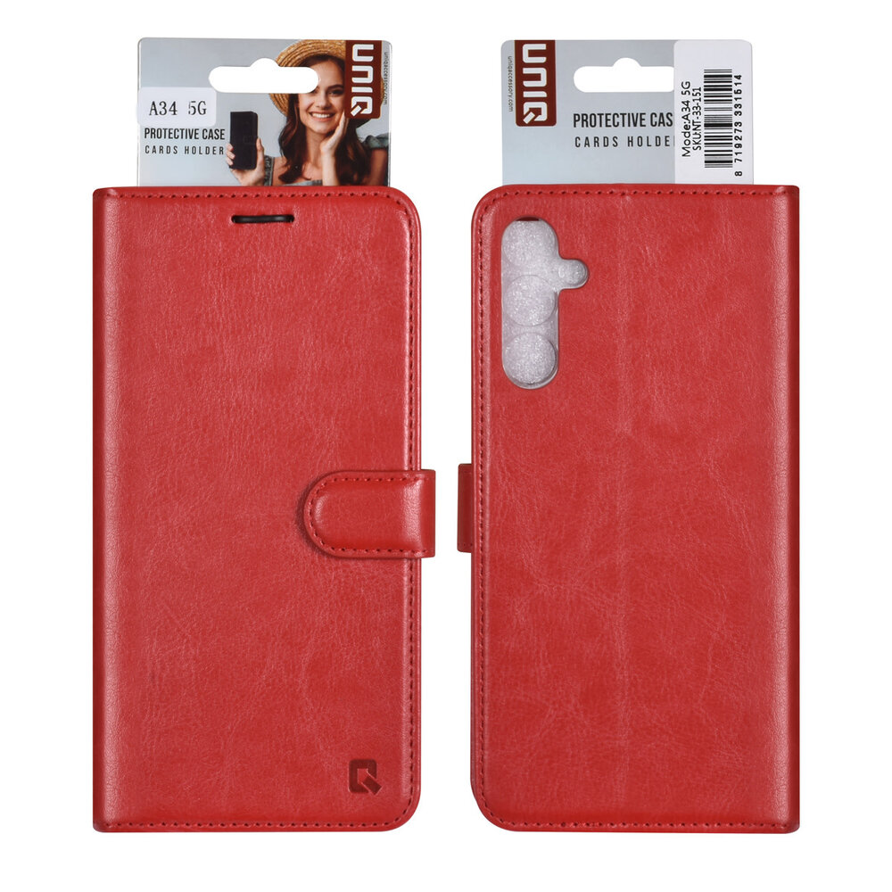 UNIQ Accessory UNIQ Accessory Galaxy A34 5G Book type case - Card holder for 3 cards - Magnetic closure - Red