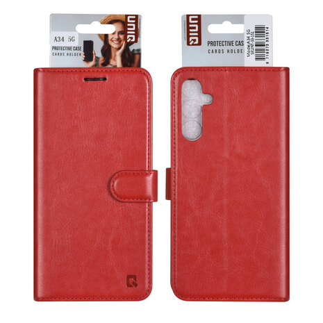 UNIQ Accessory UNIQ Accessory Galaxy A34 5G Book type case - Card holder for 3 cards - Magnetic closure - Red