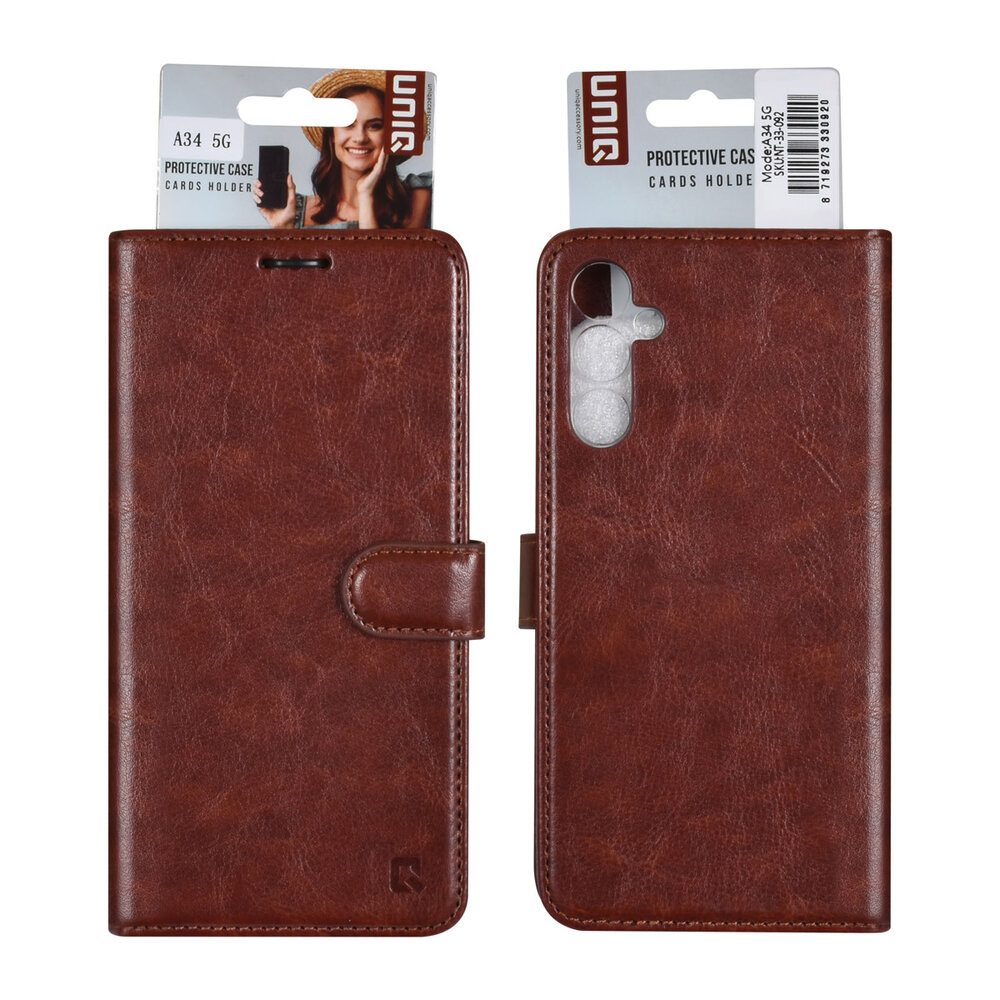 UNIQ Accessory UNIQ Accessory Galaxy A34 5G Book type case - Card holder for 3 cards - Magnetic closure - Brown UNIQ Accessory UNIQ Accessory Galaxy A34 5G Book type case - Card holder for 3 cards - Magnetic closure - Brown