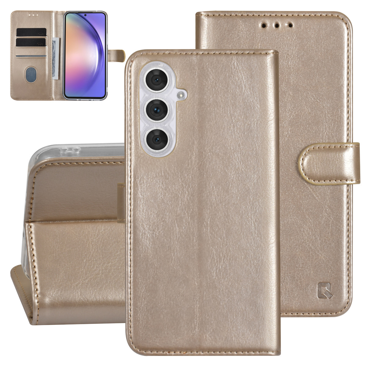 UNIQ Accessory UNIQ Accessory Galaxy A54 5G Book Case hoesje - Pasjeshouder voor 3 pasjes - Hanger - Goud