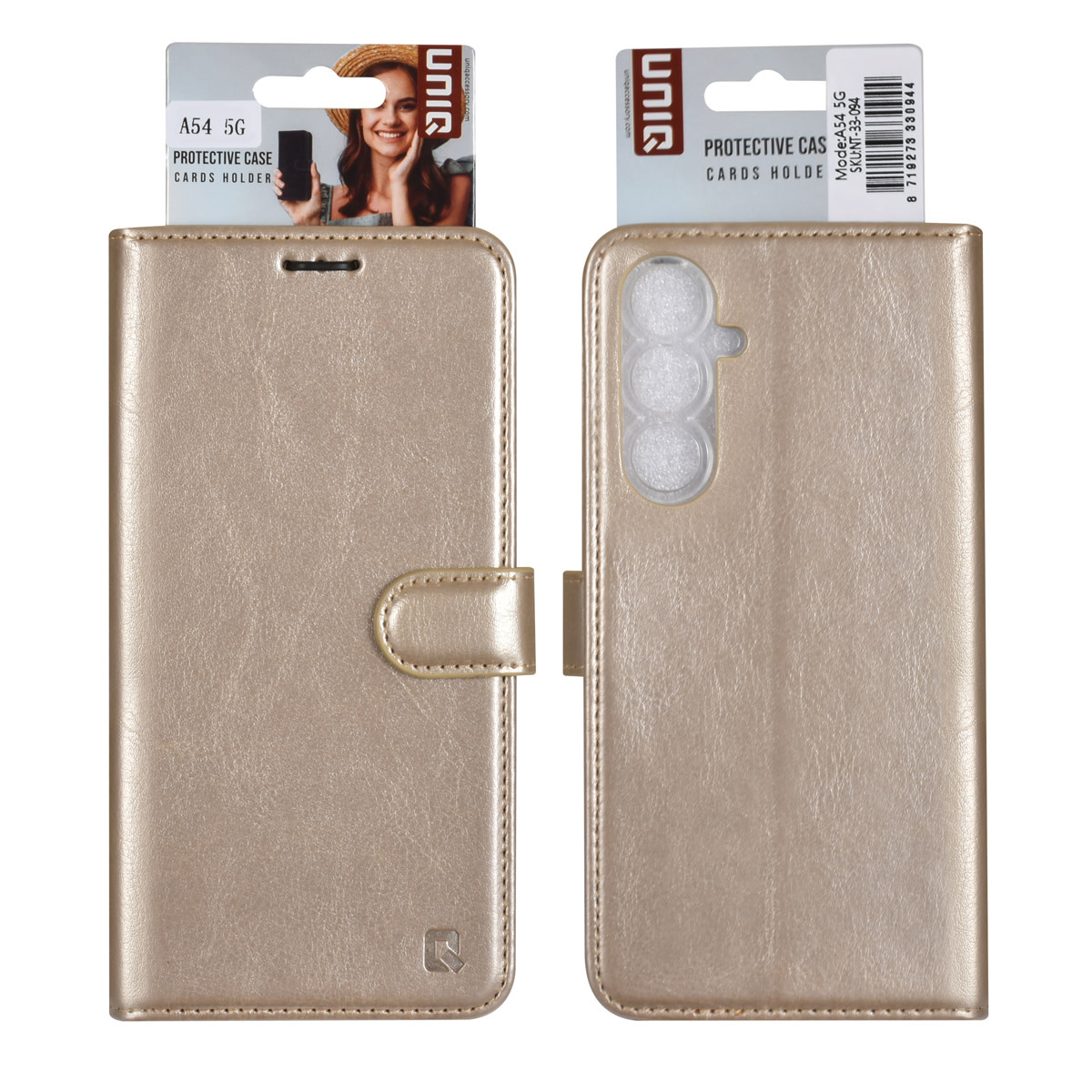 UNIQ Accessory UNIQ Accessory Galaxy A54 5G Book Case hoesje - Pasjeshouder voor 3 pasjes - Hanger - Goud, foto 2 van 5