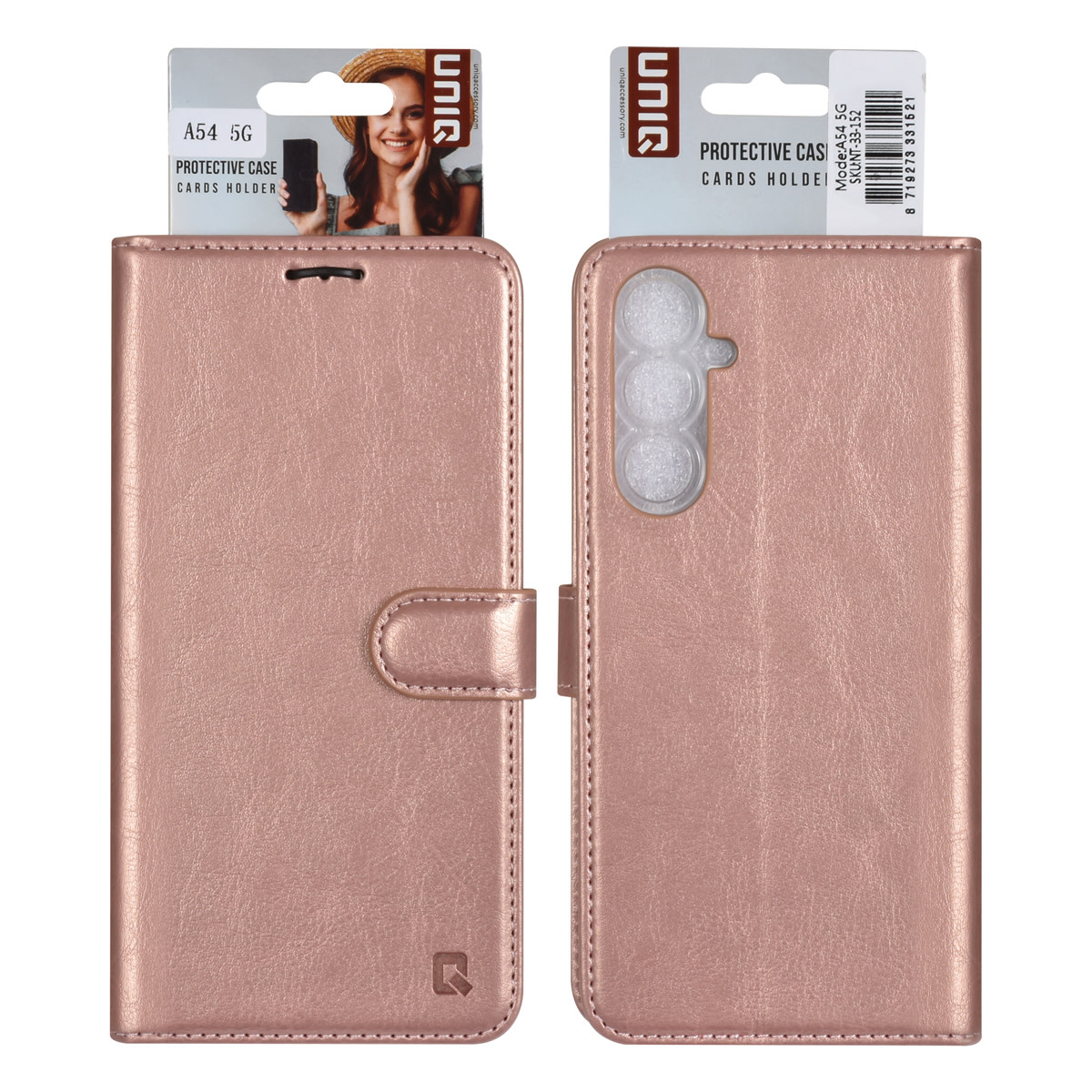 UNIQ Accessory UNIQ Accessory Galaxy A54 5G Book Case hoesje - Pasjeshouder voor 3 pasjes - Hanger - Rose Gold, foto 2 van 5