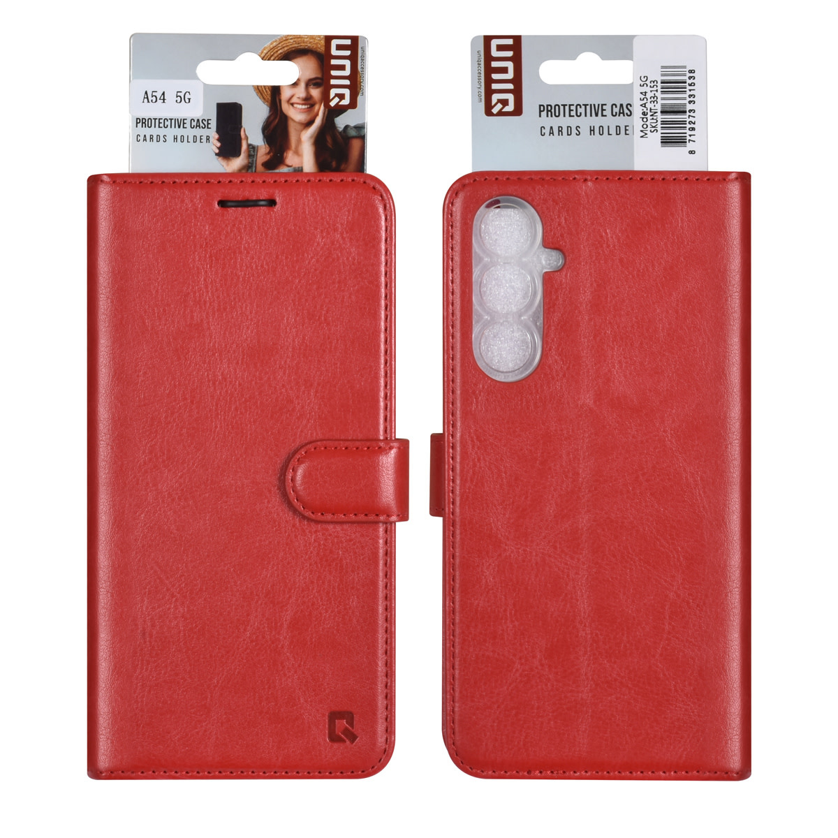 UNIQ Accessory UNIQ Accessory Galaxy A54 5G Book Case hoesje - Pasjeshouder voor 3 pasjes - Hanger - Rood, foto 2 van 5