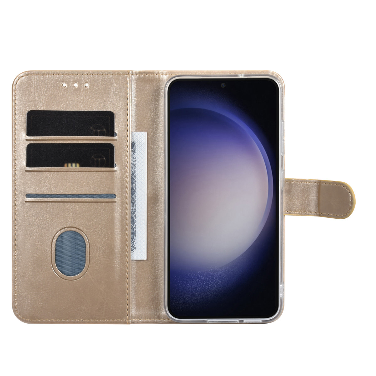 UNIQ Accessory UNIQ Accessory Galaxy S23 Plus Book Case hoesje - Pasjeshouder voor 3 pasjes - Hanger - Goud, foto 5 van 5