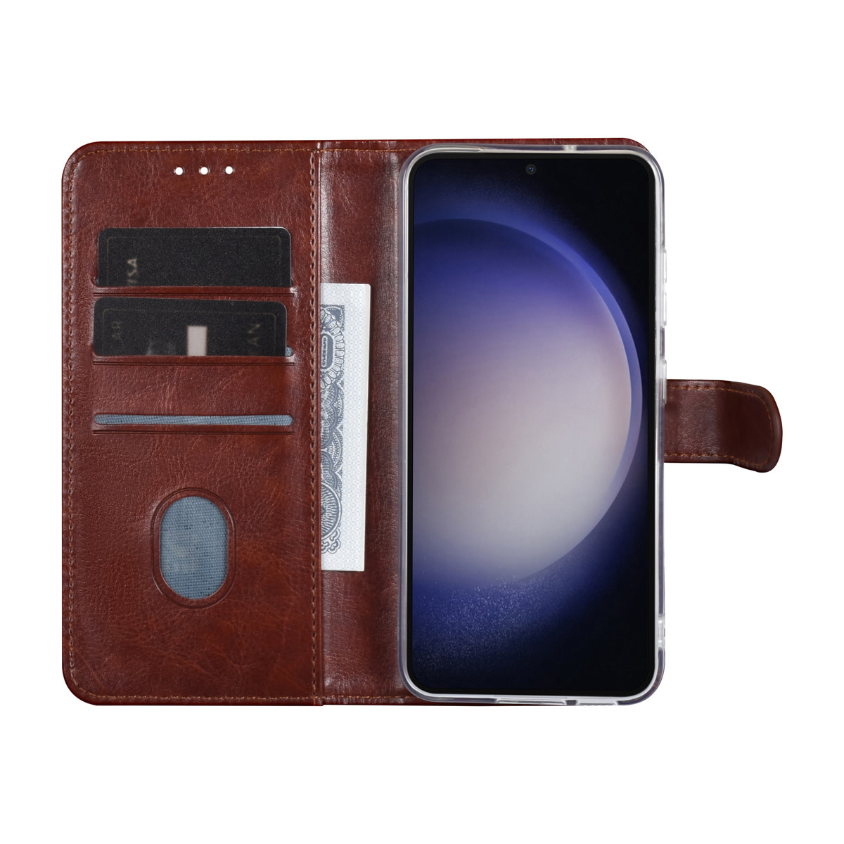 UNIQ Accessory UNIQ Accessory Galaxy S23 Plus Book Case hoesje - Pasjeshouder voor 3 pasjes - Hanger - Bruin, foto 5 van 5