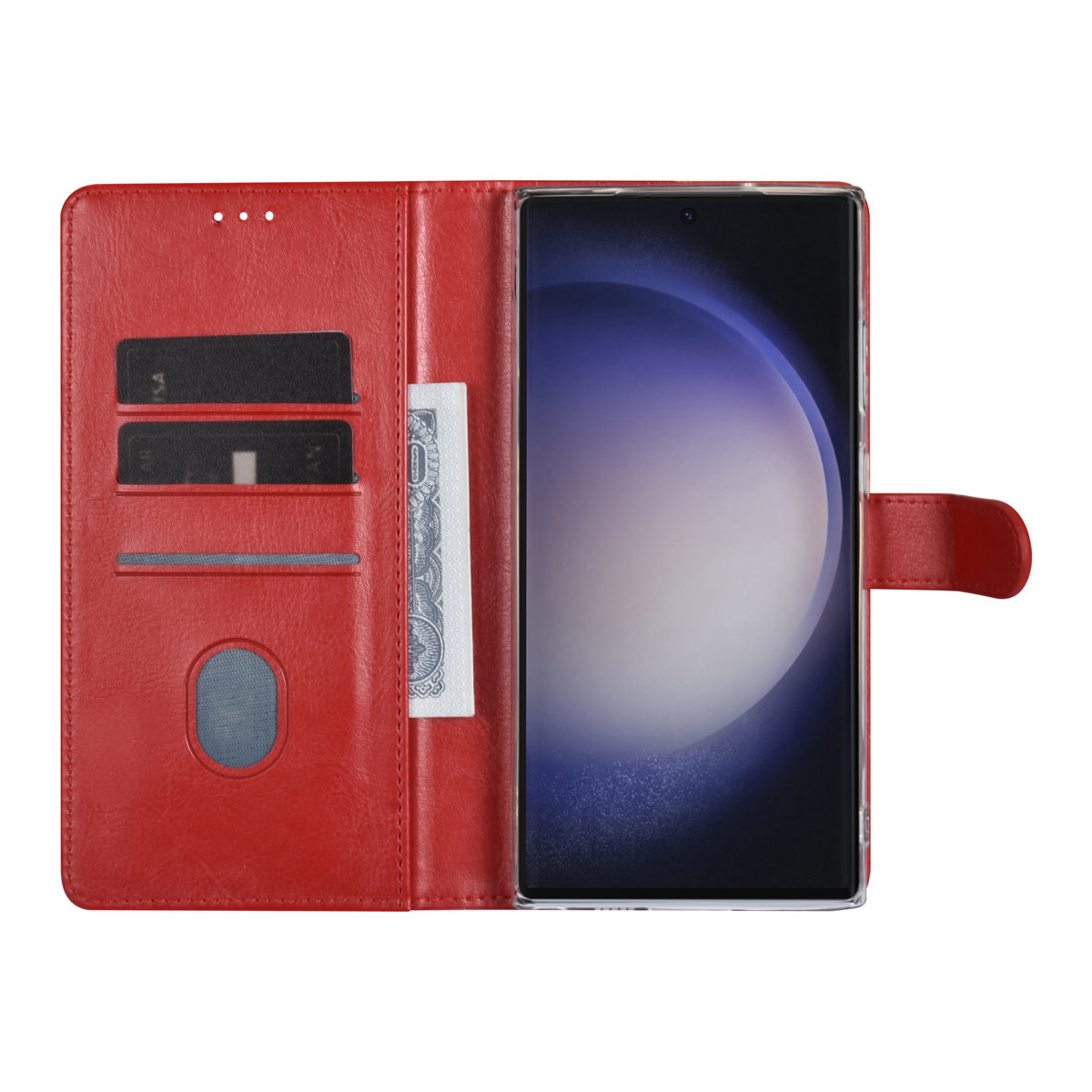 UNIQ Accessory UNIQ Accessory Galaxy S23 Ultra Book Case hoesje - Pasjeshouder voor 3 pasjes - Hanger - Rood, foto 5 van 5
